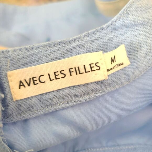 Avec Les Filles Linen Blend Crop Top in Ice Blue Size Medium NEW - Picture 5 of 5